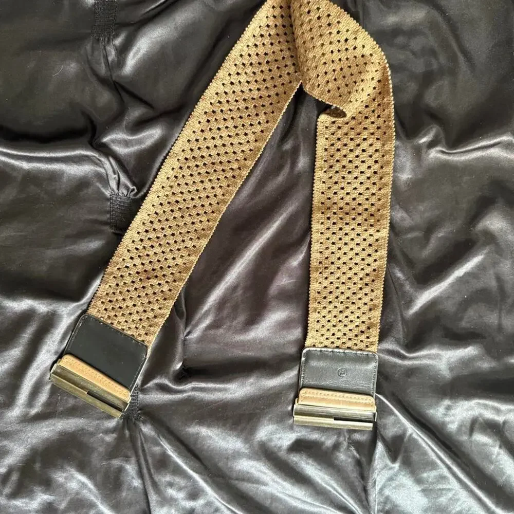 Tan woven belt with gold buckle